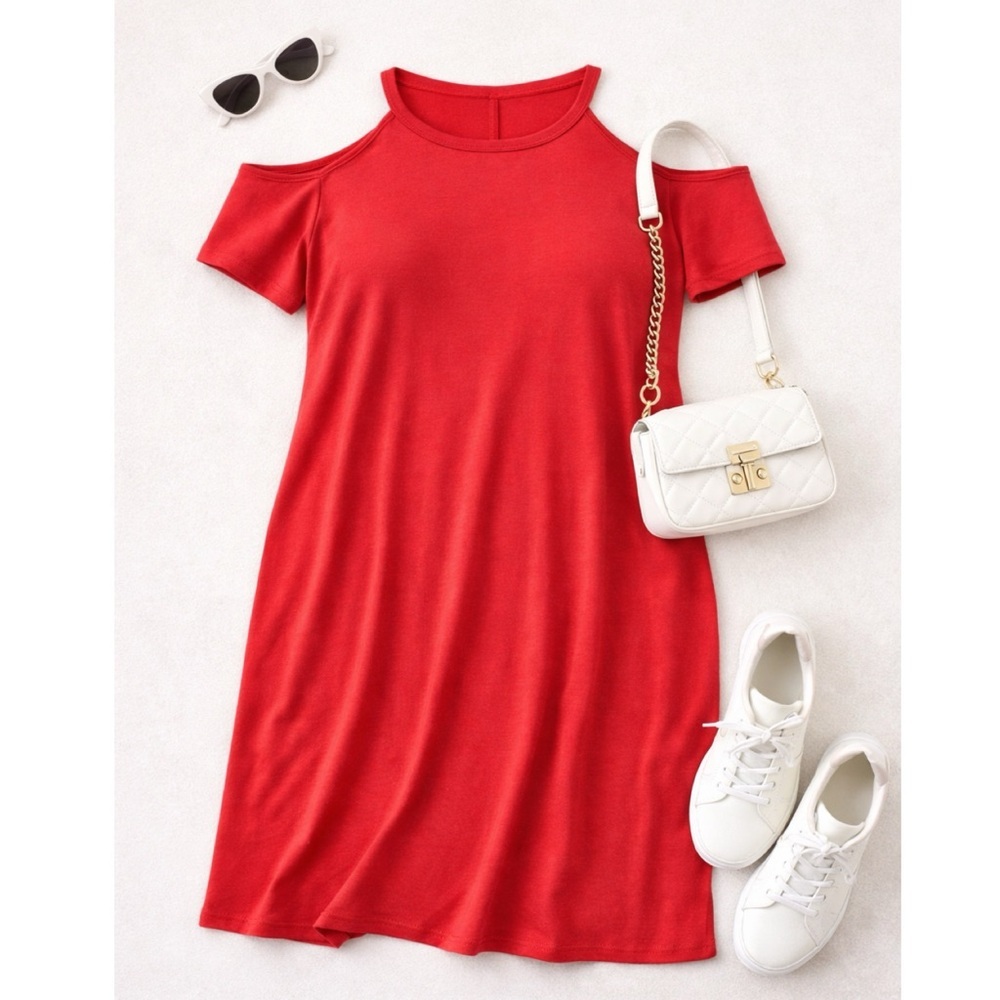 TORRID Super Soft Cold Shoulder Mini Dress‎ Bright Berry Red Sz 1X Vacation - Picture 7 of 14